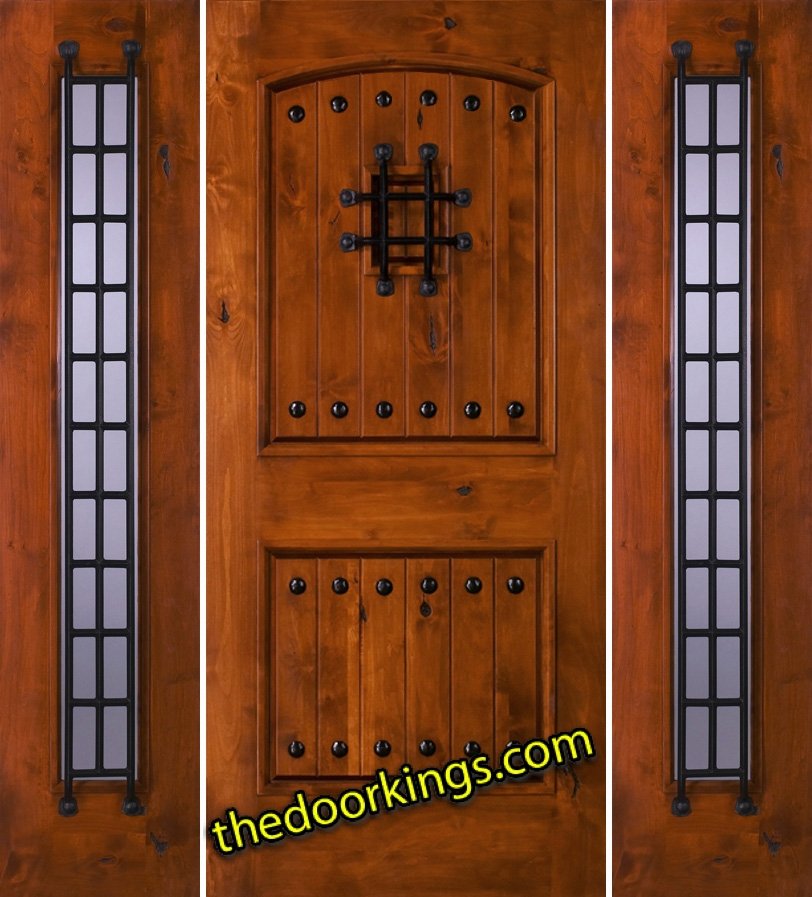sw83 knotty alder wood door with two sw51 sidelites